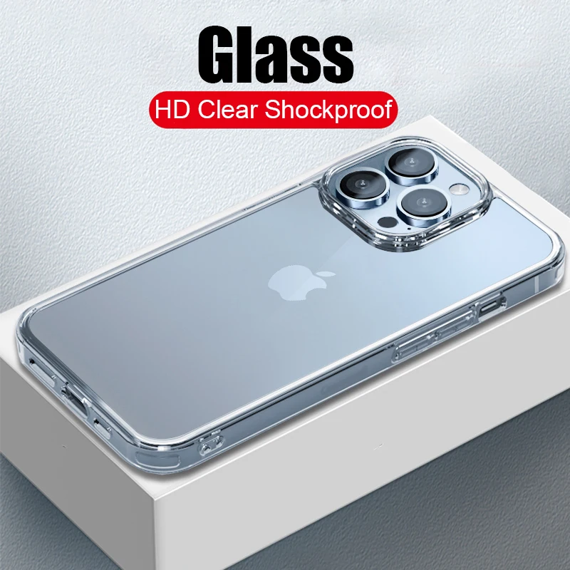 Фото Роскошный прозрачный чехол из закаленного стекла для iPhone 11 12 13 Pro XS Max X XR жесткий 7 8
