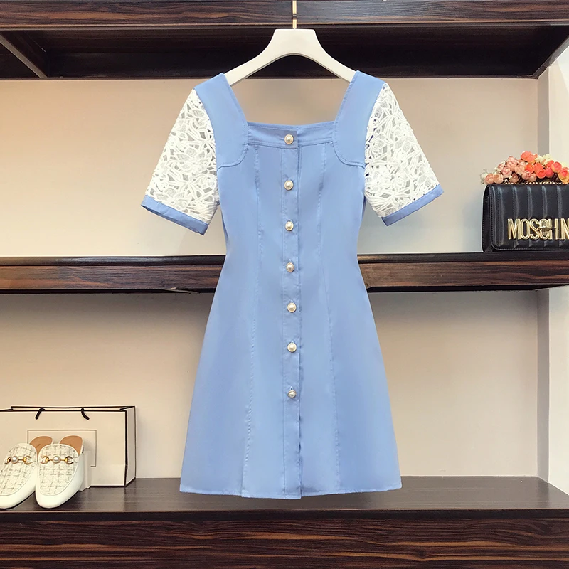 Plus Size 4XL Casual Square Collar A-line Lace Spliced Short Sleeve Party Mini Dress 2021 Summer Dresses New Women's Clothing
Plus Size 4XL Casual Square Collar A-line Lace Spliced Short Sleeve Party Mini Dress 2021 Summer Dresses New Women's Clothing