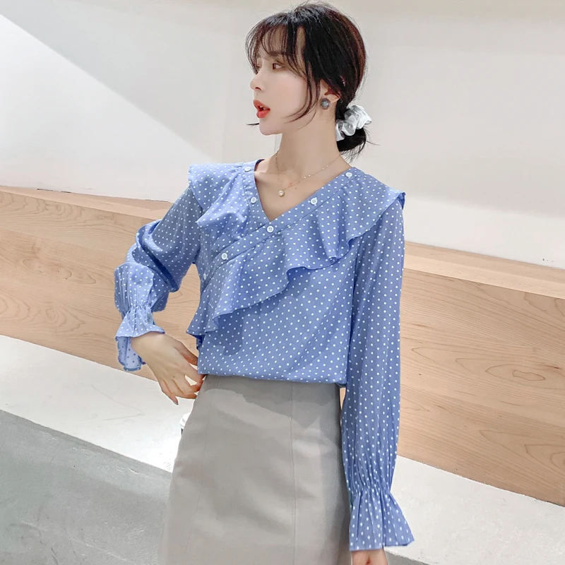 COIGARSAM Office Lady blouse women New Spring Polka Dot Full Sleeve Chiffon Loose blusas womens tops and blouses Sky Blue 1103
COIGARSAM Office Lady blouse women New Spring Polka Dot Full Sleeve Chiffon Loose blusas womens tops and blouses Sky Blue 1103