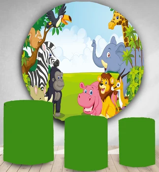 Circle backdrop round background Tropical jungle animals kids birthday party decor baby shower studio candy table cover YY-108