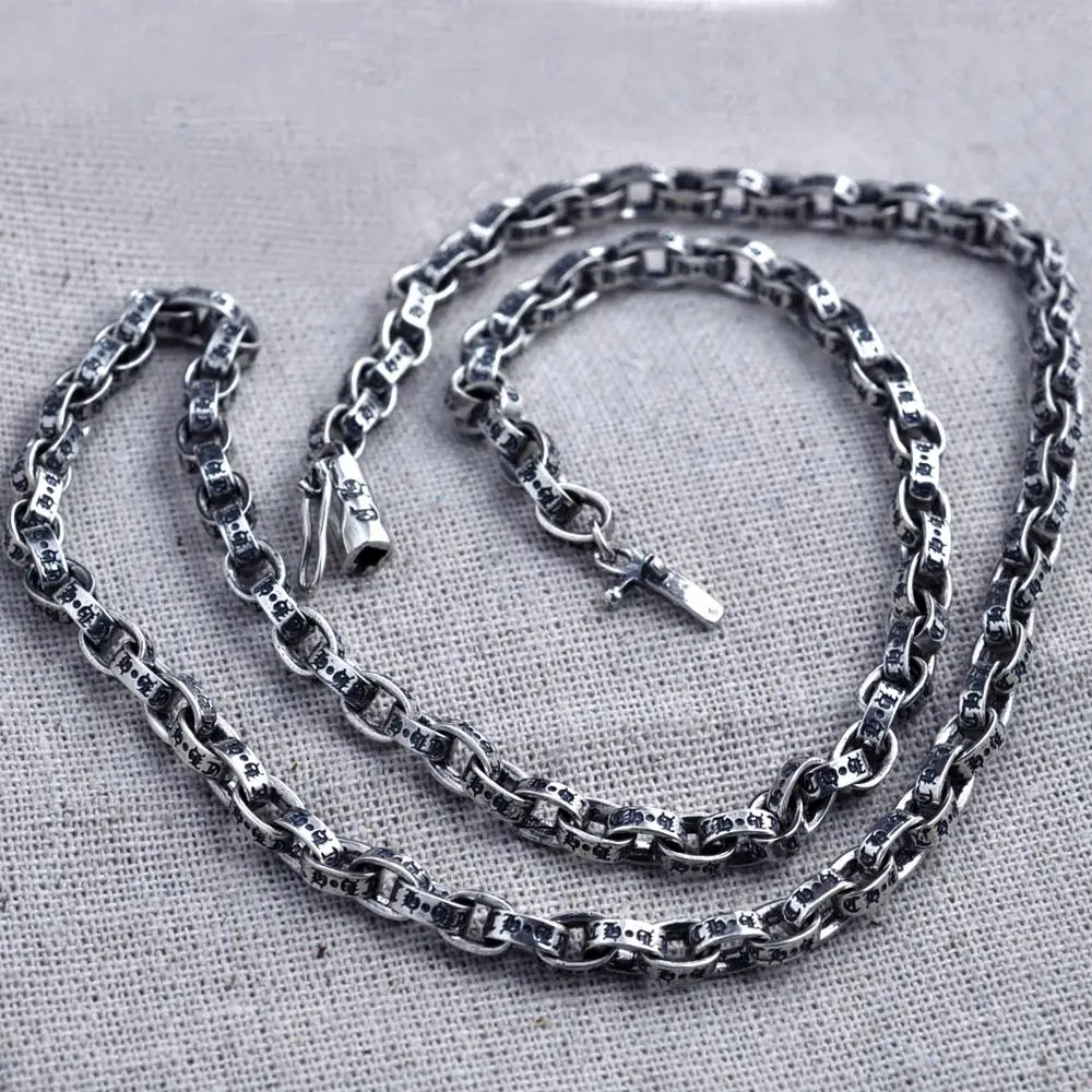 

925 Sterling Silver Punk Rock Necklace Curb Chain Biker Retro Heavy Vintage Jewelry for Men 5mm Width