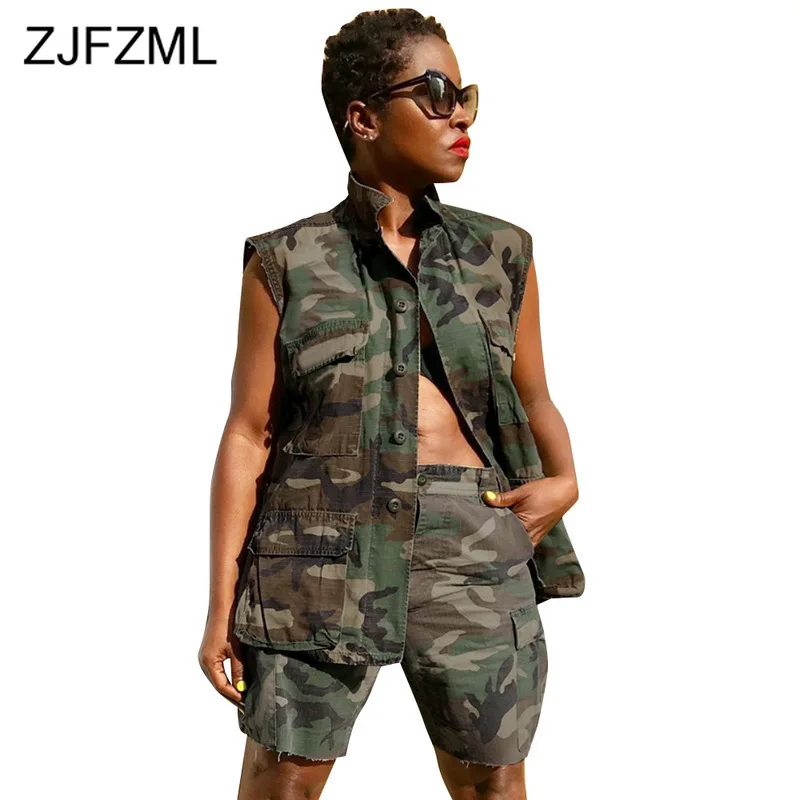 Camouflage Sexy Two Piece Tracksuit Women Clothes Sleeveless Buttons Up Long Vest + Biker Shorts Sweat Suits Summer Club Outfits
Camouflage Sexy Two Piece Tracksuit Women Clothes Sleeveless Buttons Up Long Vest + Biker Shorts Sweat Suits Summer Club Outfits