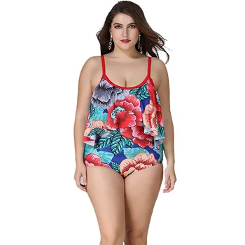 

Wipalo Plus Size 5XL Women Sexy Floral Print One Piece Bikini Sets Ruffled U-Neck Tummy Control Swimwear Flounce Hem Swimsuits