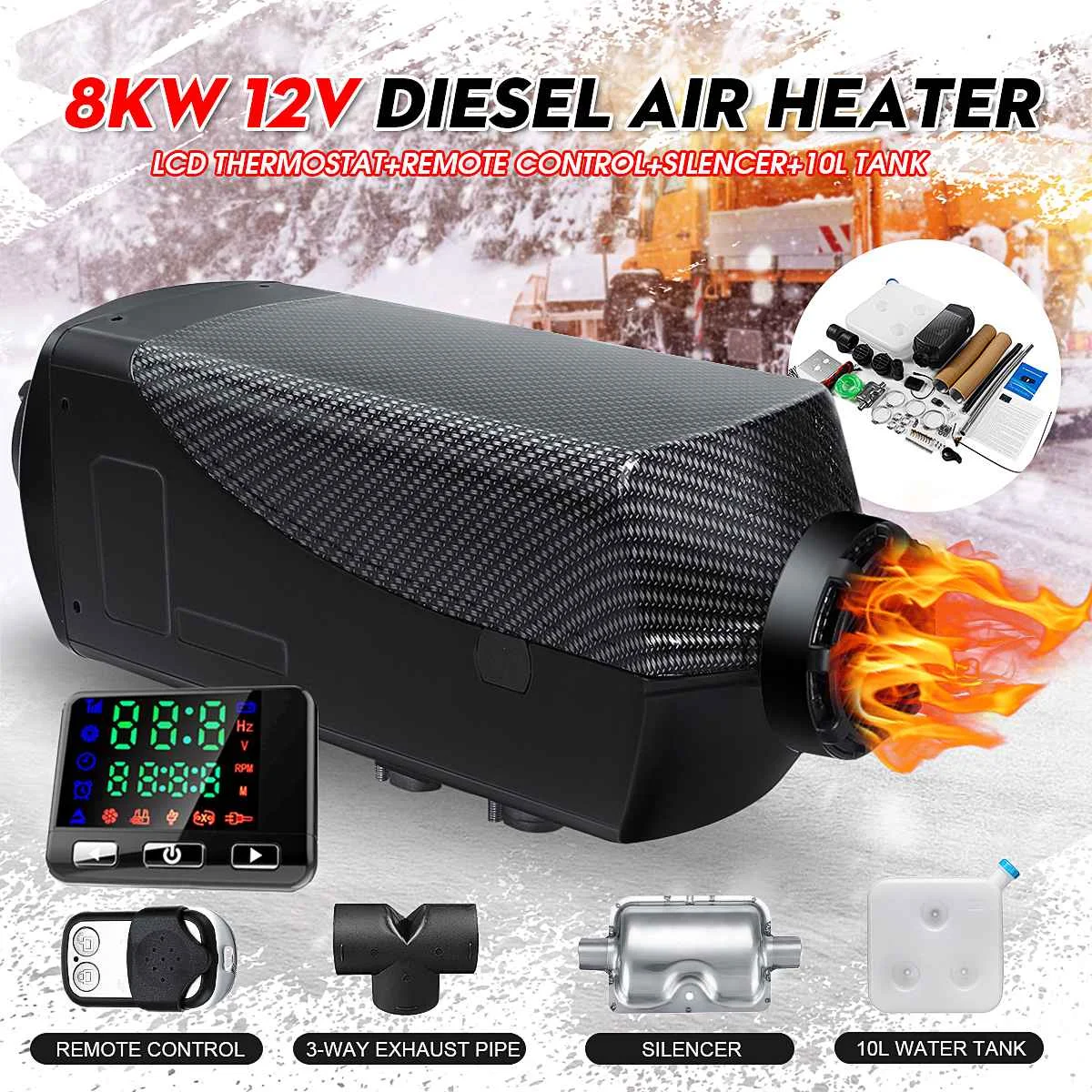 12V 8KW Mini Diesel Air Heater Car Parking Heater LCD Thermostat with Remote Contro Car Heater For Trucks Boats Motorhome RV
12V 8KW Mini Diesel Air Heater Car Parking Heater LCD Thermostat with Remote Contro Car Heater For Trucks Boats Motorhome RV