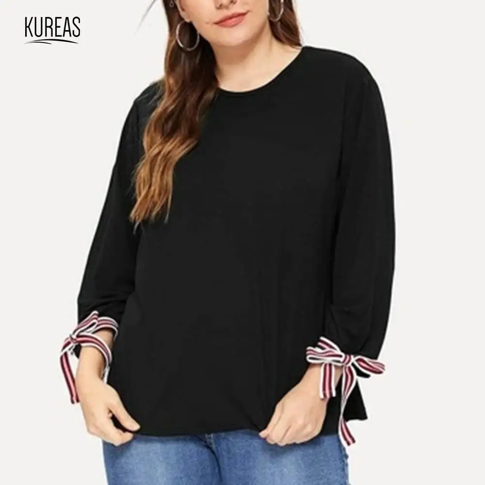 Kureas Women T Shirt Plus Size Knitted Elastic Baggy T-Shirts Autumn Winter Bowknot Ribbon Patchwork Casual Tops 4XL
Kureas Women T Shirt Plus Size Knitted Elastic Baggy T-Shirts Autumn Winter Bowknot Ribbon Patchwork Casual Tops 4XL