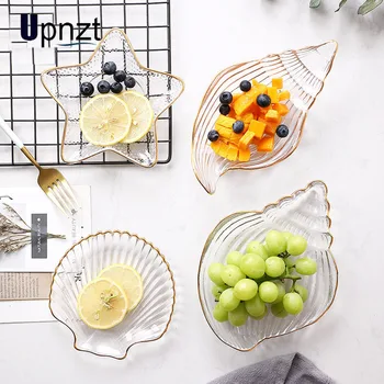 

Small Glass Plates and Bowls Set With Glod Rim Nordic Ocean Dessert Fruit Plate Jewelry Storage Tray Decorative Trinket Dish