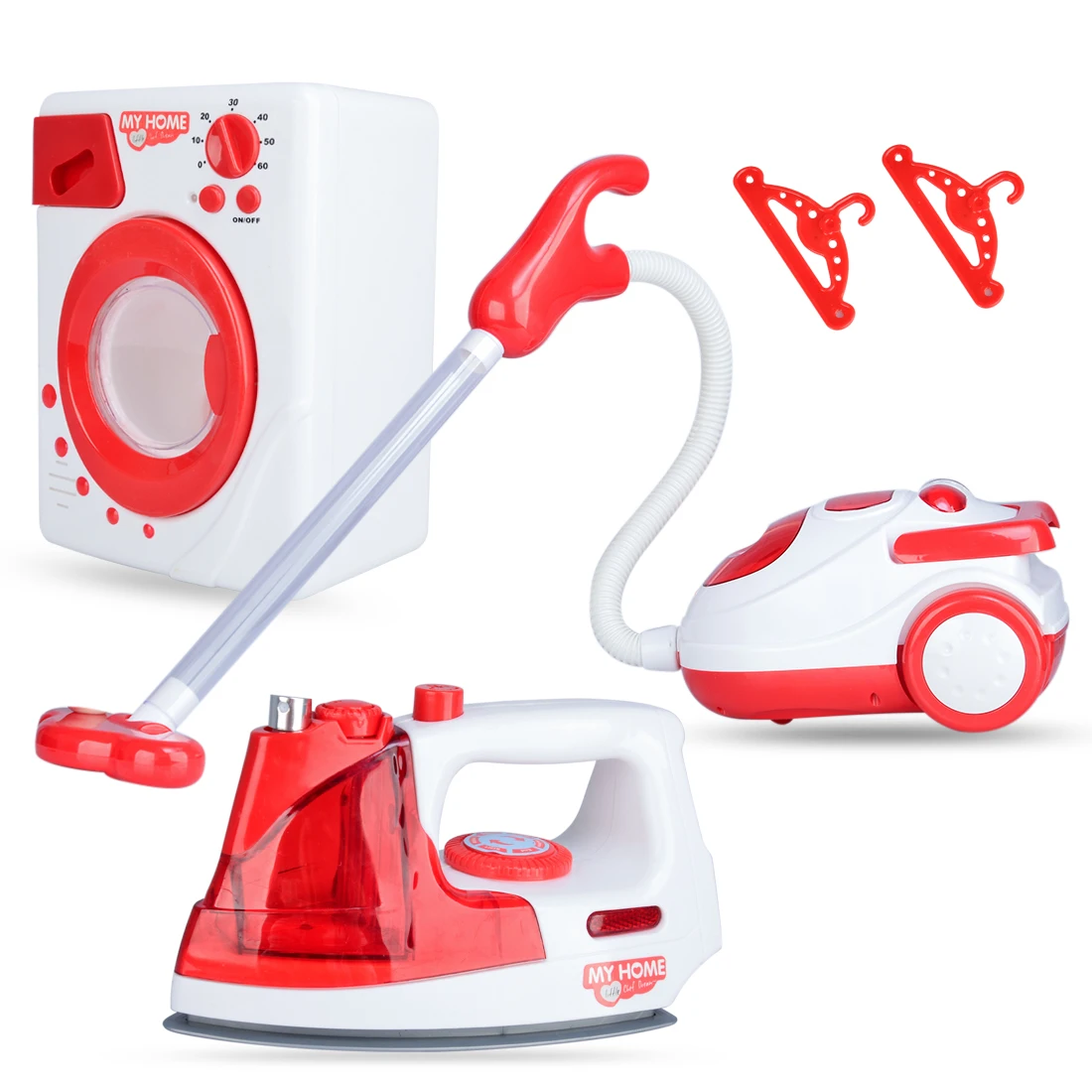 

3 Pcs Children's Household Appliances Set of Iron Vacuum Cleaner Washing Machine Children's toy set for Playing House - Red