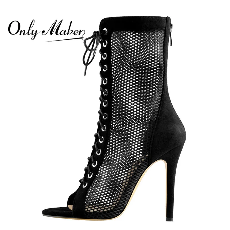 Onlymaker Women's Peep Toe Black Mesh Lace Up Cut Out Open Toe Sexy Mid Calf Back Zipper Stiletto Heel Sandals
Onlymaker Women's Peep Toe Black Mesh Lace Up Cut Out Open Toe Sexy Mid Calf Back Zipper Stiletto Heel Sandals