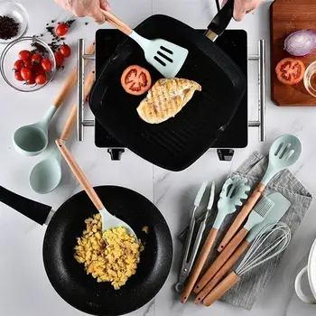 11PCS Wooden Handle Silica Gel Utensils Kitchenware Non-Stick Pan Shovel Spoon Spatula Kitchen Cooking Tool Set With Storage Box
11PCS Wooden Handle Silica Gel Utensils Kitchenware Non-Stick Pan Shovel Spoon Spatula Kitchen Cooking Tool Set With Storage Box