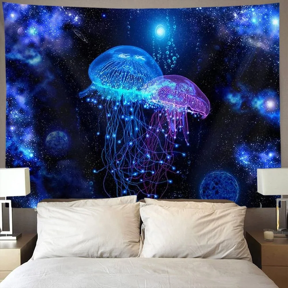 

Galaxy Starry Sky Wall Tapestry Psychedelic Tapestry Wall Hanging Sea Ocean Jellyfish Wall Cloth Decor Curtain Hippie Home Decor