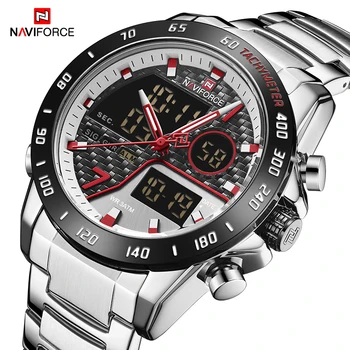 Top Brand Luxury NAVIFORCE Men Dual Display Watch Men's Fashion Stainless Steel Analog Digital Quartz Watches Male Sports Clock 
Top Brand Luxury NAVIFORCE Men Dual Display Watch Men's Fashion Stainless Steel Analog Digital Quartz Watches Male Sports Clock