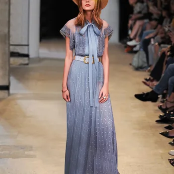 2020 New Arrival Runway Woman Set Luxury Designer High Quality Lace Mesh See Through Bow Blouse Top+Belt Long Skirt 2 Piece Suit
2020 New Arrival Runway Woman Set Luxury Designer High Quality Lace Mesh See Through Bow Blouse Top+Belt Long Skirt 2 Piece Suit