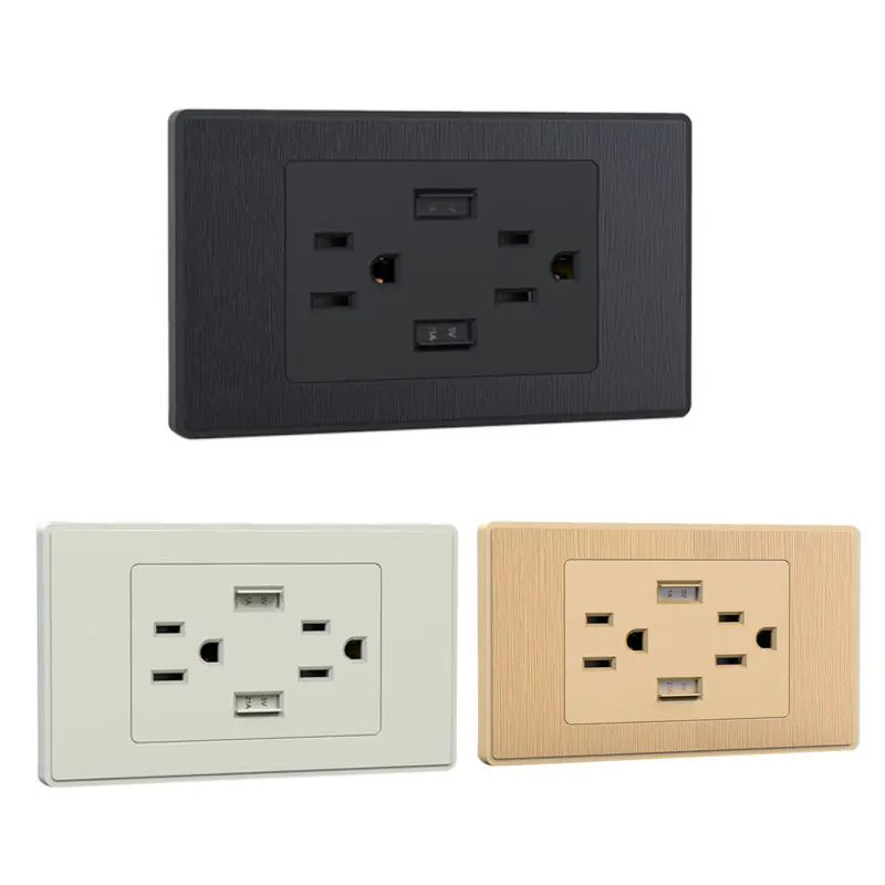 Dual Port Socket Electrical Outlet Panel Power Adapter Plug Black White Gold 2.1A American Standard USB Wall Charger
Dual Port Socket Electrical Outlet Panel Power Adapter Plug Black White Gold 2.1A American Standard USB Wall Charger