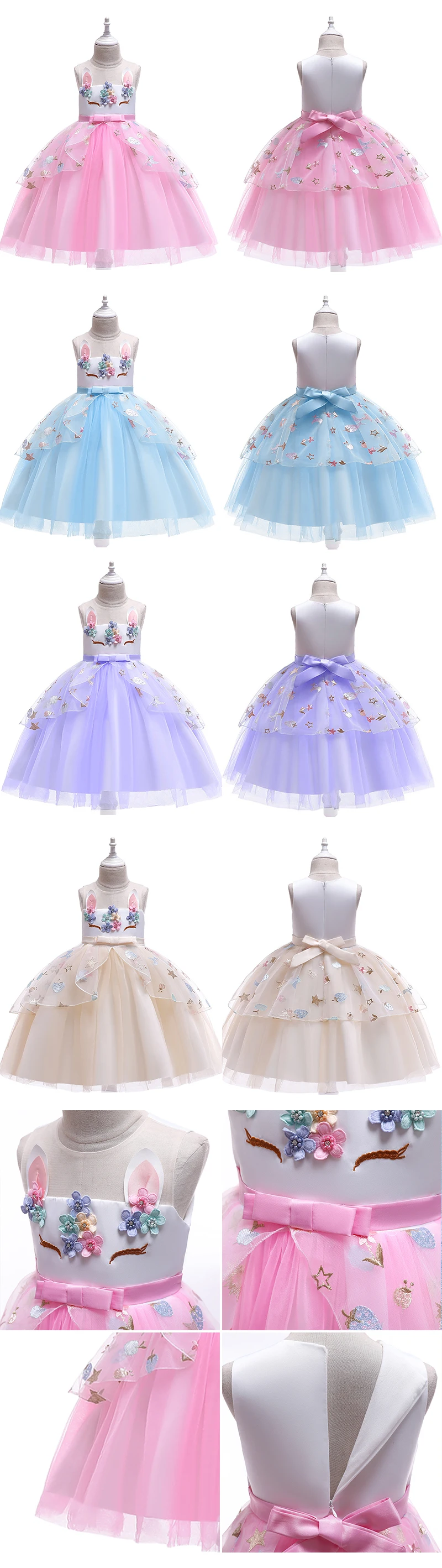 Girl Unicorn Princess Dress Children Birthday Party Gown Sofia Dresses For Girls Summer Clothing Kid Tulle Costume Set Girl Unicorn Princess Dress Children Birthday Party Gown Sofia Dresses For Girls Summer Clothing Kid Tulle Costume Set
