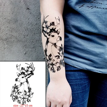 

Pere David's Deer Fish Snake Flower Tattoos Waterproof Temporary Sticker Wild Animal Fake Tattoo for Men Body Art Custom Tatoos