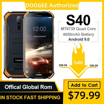 

DOOGEE S40 IP68 IP69K Mobile Phone 5.5inch Display 4650mAh MT6739 Quad Core 3GB RAM 32GB ROM Android 9.1 8.0MP Camera 4G Network