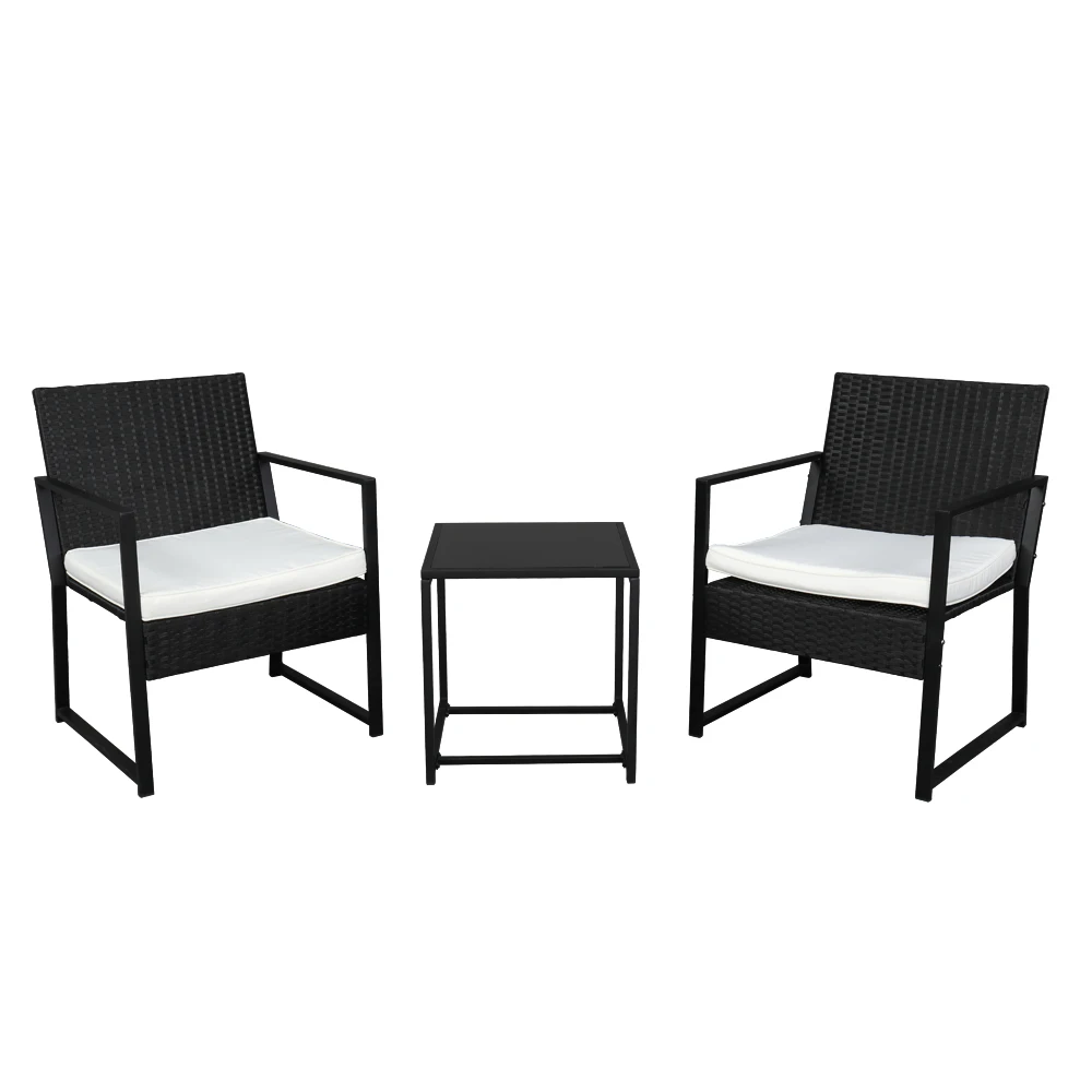 3-Piece Outdoor Furniture Set 1 Tempered Glass Coffee Table 2 PE Rattan Iron Polyester Cloth Sponge Exposed Flat Chair Black US
3-Piece Outdoor Furniture Set 1 Tempered Glass Coffee Table 2 PE Rattan Iron Polyester Cloth Sponge Exposed Flat Chair Black US