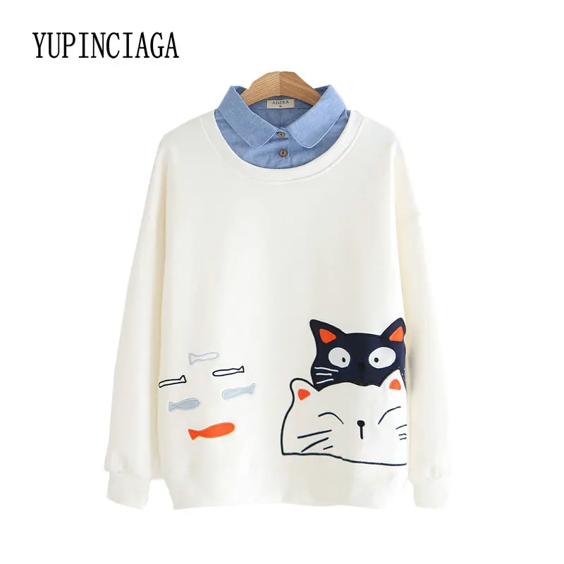 YUPINCIAGA Women Cartoon patch cat embroidery plus velvet Long Sleeve Turndown Collar Pullovers Femme Cute Sweatshirts
YUPINCIAGA Women Cartoon patch cat embroidery plus velvet Long Sleeve Turndown Collar Pullovers Femme Cute Sweatshirts