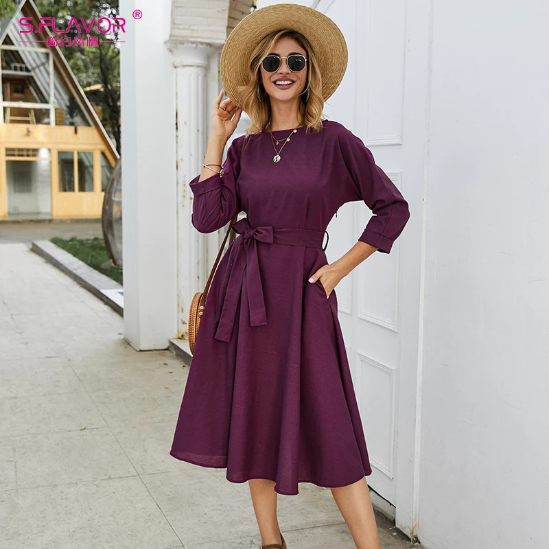 Женское Повседневное платье S.FLAVOR элегантное фиолетовое платье-трапеция с