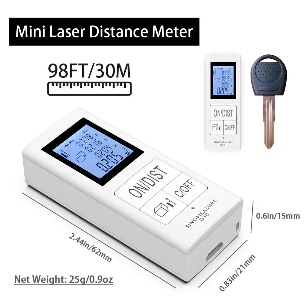 30m Mini Infrared Range Finder USB Rechargeable D30 Backlit LCD Pythagorean Mode Area Volume Pocket Handheld IR Electronic Ruler
30m Mini Infrared Range Finder USB Rechargeable D30 Backlit LCD Pythagorean Mode Area Volume Pocket Handheld IR Electronic Ruler