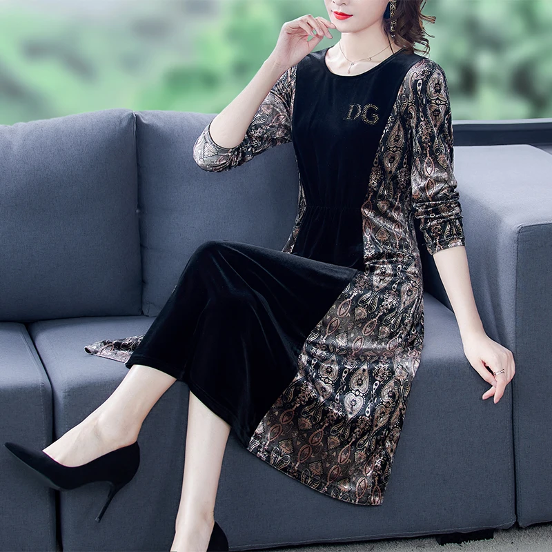 Maxi Velvet Print Plus Size 5XL Dress Middle Aged Women Casual Oversized Loose O-neck Long Sleeve Robe Black Diamonds Vestidos
Maxi Velvet Print Plus Size 5XL Dress Middle Aged Women Casual Oversized Loose O-neck Long Sleeve Robe Black Diamonds Vestidos