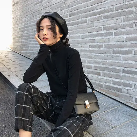 Autumn/winter Korean slim long sleeve T-shirt for women's ins top with high collars and solid colors paired with web celebrity t
Autumn/winter Korean slim long sleeve T-shirt for women's ins top with high collars and solid colors paired with web celebrity t