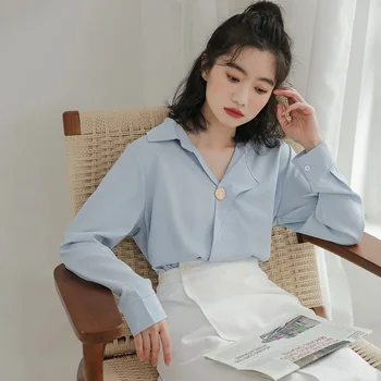 Spring Korean temperament V-neck chiffon shirt female long-sleeved shirt student design niche shirt 
Spring Korean temperament V-neck chiffon shirt female long-sleeved shirt student design niche shirt