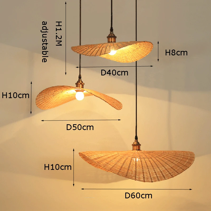 Chinese Bamboo Pendant Light Rattan Hat Natural Color Vintage Pendant Lamp Restaurant Lighting Fixture E27 E26 Socket Living Room Home Decor (5)