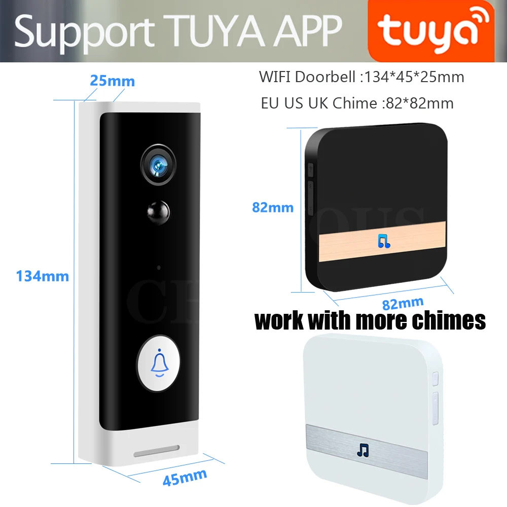 wifi video doorbell wireless Door bell at calling Phone video intercom rechargable battery with TF card record chime Tuya APP
wifi video doorbell wireless Door bell at calling Phone video intercom rechargable battery with TF card record chime Tuya APP
