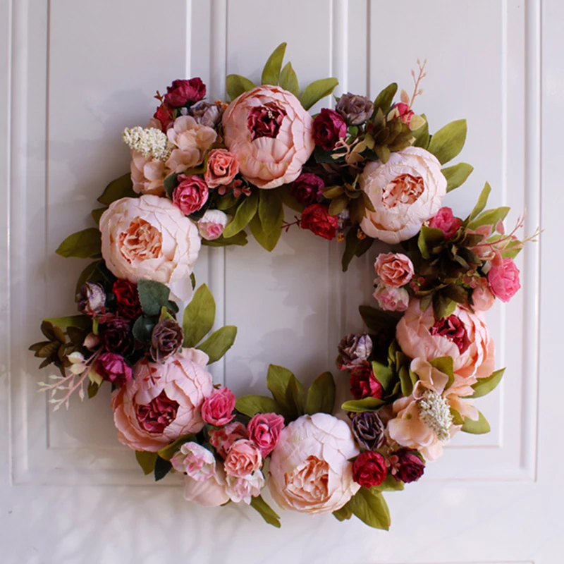 

Peony Wreath Artificial Flower Plants Multicolor Festivals Decoration Home Decor Garland Restaurant Door Wall Hanging Wedding