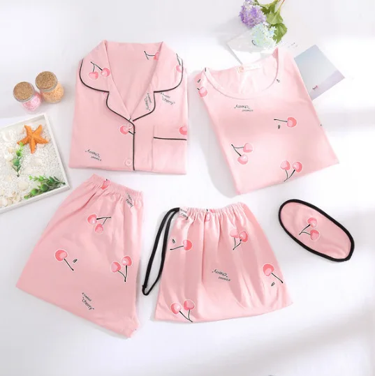 Multi--Five-Piece Pure Cotton Pajamas WOMEN'S Short Sleeved Shorts Summer Cardigan Suit Pullover Nightgown Women's Summer Home W
Multi--Five-Piece Pure Cotton Pajamas WOMEN'S Short Sleeved Shorts Summer Cardigan Suit Pullover Nightgown Women's Summer Home W