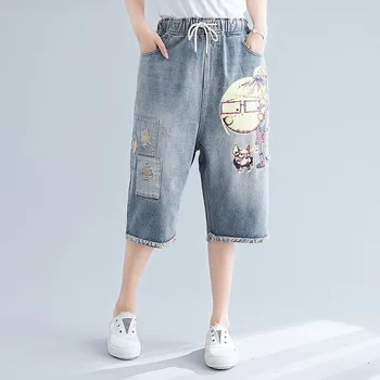 Plus Size Elastic Waist Catoon Portrait Print Ripped Hole Half Length Raw Hem Short Jeans for Women 2XL 3XL 4XL 5XL
Plus Size Elastic Waist Catoon Portrait Print Ripped Hole Half Length Raw Hem Short Jeans for Women 2XL 3XL 4XL 5XL