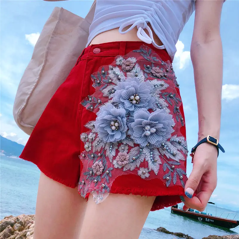 2019 Summer Women Embroidery Beads Pearls Wide Leg Tassel Red Black Denim Shorts , Womens 5xl High Waisted Jeans Shorts
2019 Summer Women Embroidery Beads Pearls Wide Leg Tassel Red Black Denim Shorts , Womens 5xl High Waisted Jeans Shorts