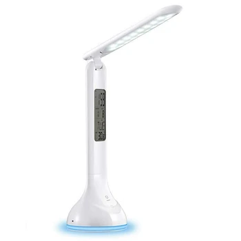 

Led Desk Lamp, Eye-Caring And Dimmable Table Light, Office Lamp, Timer, Alarm Clock, Electronic Calendar, Birthday Reminder, Col