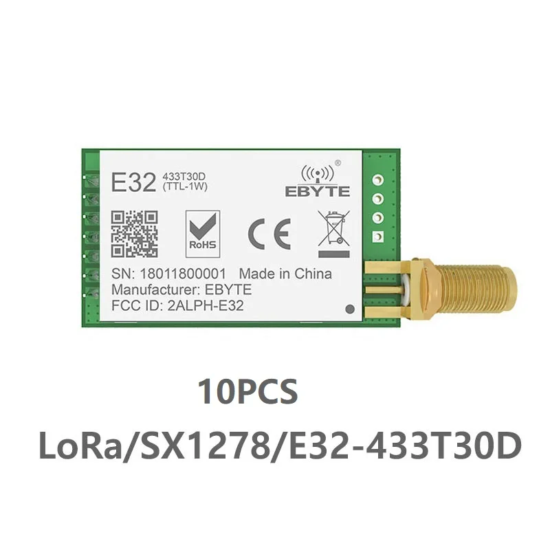10pc/lot 433MHz SX1276 LoRa UART Wireless Transceiver E32-433T30D IoT 433 mhz 30dBm Transmitter Receiver Long Range Transmission
10pc/lot 433MHz SX1276 LoRa UART Wireless Transceiver E32-433T30D IoT 433 mhz 30dBm Transmitter Receiver Long Range Transmission