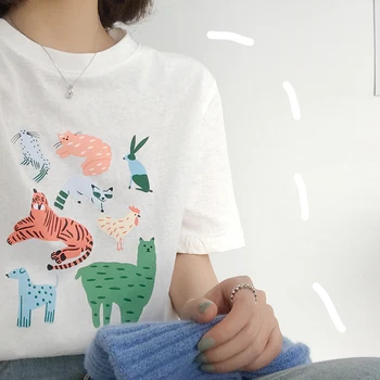 Color Cartoon Animal Print Short Sleeve T-shirt Women Kawaii Summer Tops
Color Cartoon Animal Print Short Sleeve T-shirt Women Kawaii Summer Tops