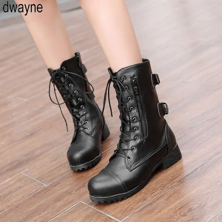 Plus Size Autumn Platform Mid Calf Botas Lace Up Motorcycle Boots For Women Buckle Strap Zipper Ladies Low Heel Shoes 2019
Plus Size Autumn Platform Mid Calf Botas Lace Up Motorcycle Boots For Women Buckle Strap Zipper Ladies Low Heel Shoes 2019