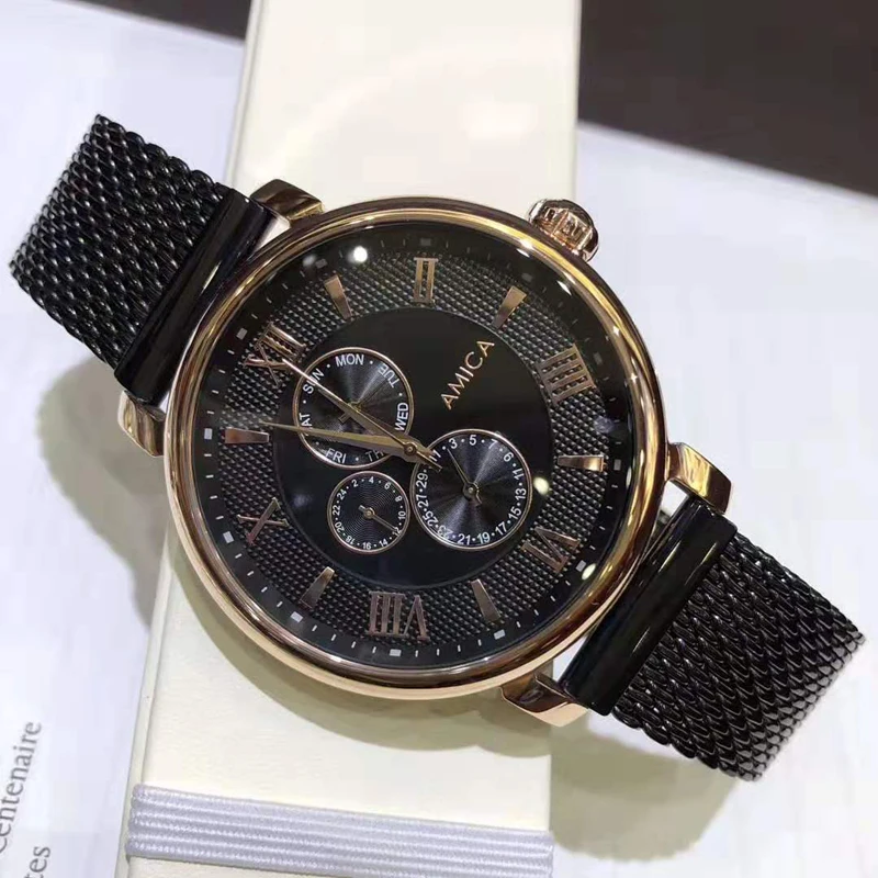 AMICA Mens New Fashion Luxury Advanced Ultra-thin Fine Mesh Steel Strap Six-pin Multi-function Quartz Watch Men Sport Watches
AMICA Mens New Fashion Luxury Advanced Ultra-thin Fine Mesh Steel Strap Six-pin Multi-function Quartz Watch Men Sport Watches