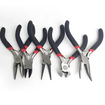 

OUTAD 5pcs Mini DIY Jewelry Making Pliers Set Carbon Steel&PVC Beading Wire Wrapping Round Long Bent Mini Plier Cutter Tool Kit