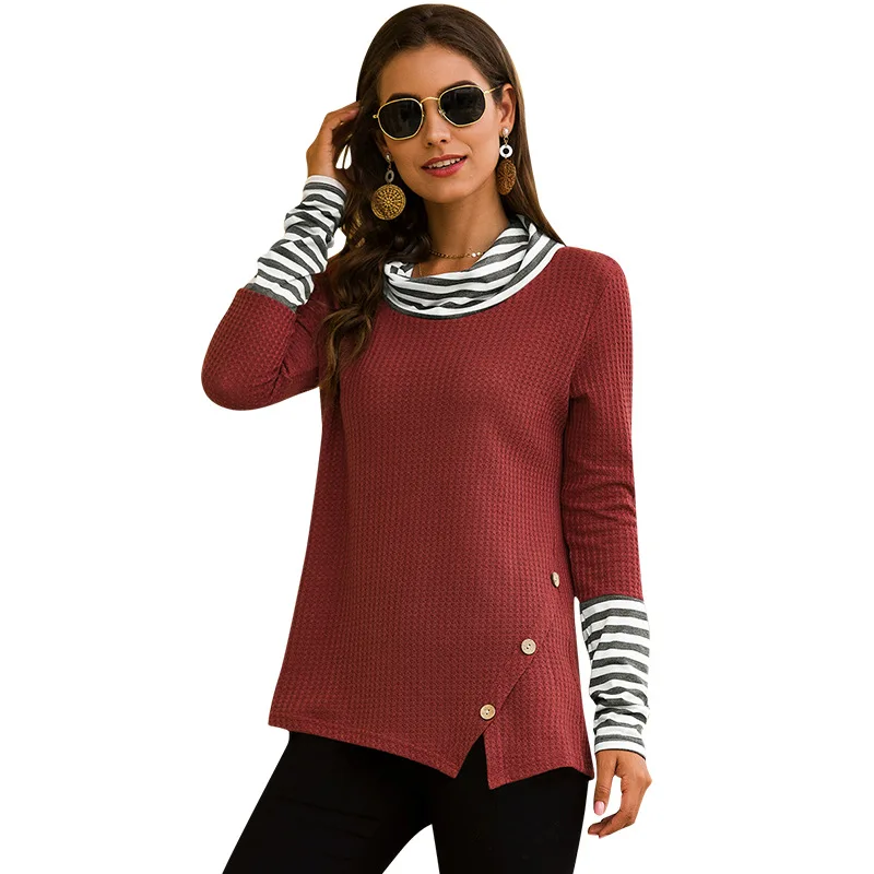 Cotton Stripe Splice Knitted Sweater T-shirts for Women Button Casual Tops 2019 Autumn Long Sleeve Slim T shirt Female Clothes
Cotton Stripe Splice Knitted Sweater T-shirts for Women Button Casual Tops 2019 Autumn Long Sleeve Slim T shirt Female Clothes