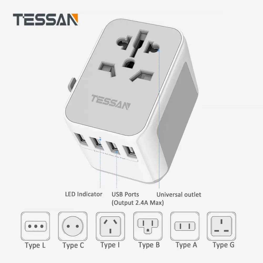 International Travel Adapter Power Outlet with 4 USB Charge Ports and Spare Fuse Universal Plug Electrical Socket
International Travel Adapter Power Outlet with 4 USB Charge Ports and Spare Fuse Universal Plug Electrical Socket