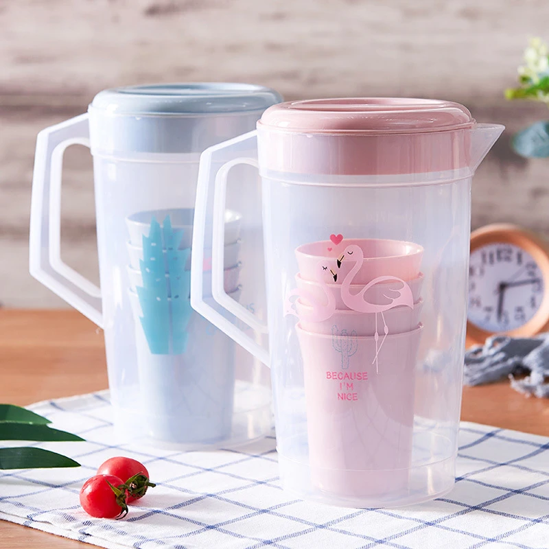 

2000ml Large-Capacity Cold Water Jug With Cup Heat Resistant Household Teapot Kettle Beverage Storage Container Bottle