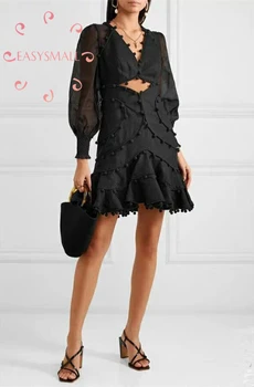 EASYSMALL Women Spring dress Fashion Sexy high-end Vestidos party evening casual High Waist Long sleeve V-neck Dresses 
EASYSMALL Women Spring dress Fashion Sexy high-end Vestidos party evening casual High Waist Long sleeve V-neck Dresses