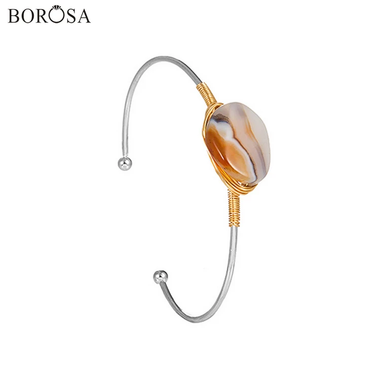 Handmade Wire Wrapped Natural Onyx Agates Bangles for Women Silver Plated Natural Gems Stone Cuff Bangles Open Bracelets WX1700
Handmade Wire Wrapped Natural Onyx Agates Bangles for Women Silver Plated Natural Gems Stone Cuff Bangles Open Bracelets WX1700