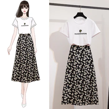 Summer Casual Suit Dress Letter Print T-Shirts Daisy Loose Chiffon Skirt Mid-Calf Two Piece Women's Cute Dress
Summer Casual Suit Dress Letter Print T-Shirts Daisy Loose Chiffon Skirt Mid-Calf Two Piece Women's Cute Dress