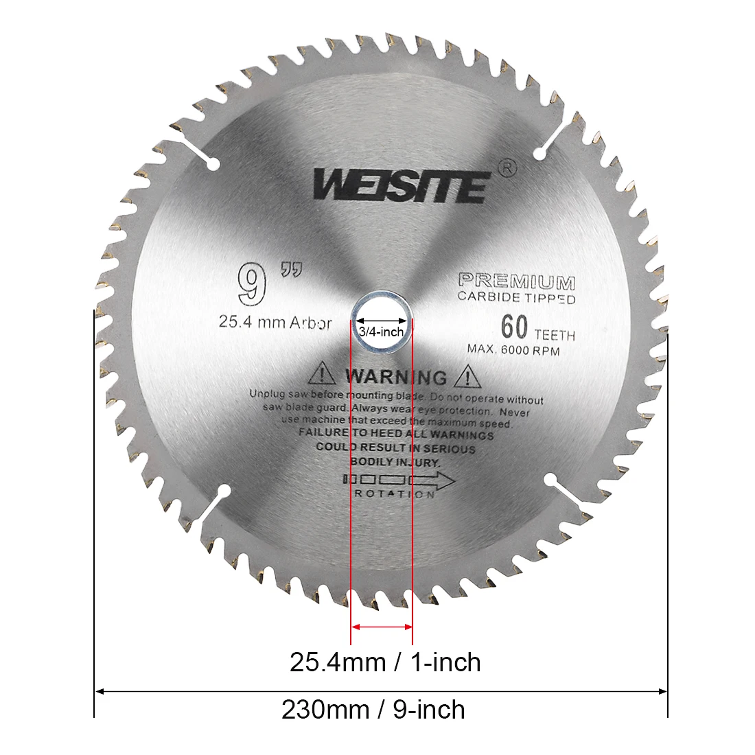 Uxcell 9" Circular Saw Blade, 60T 3/4" Arbor, Wood TCT Carbide Tipped Slitting Saw
Uxcell 9" Circular Saw Blade, 60T 3/4" Arbor, Wood TCT Carbide Tipped Slitting Saw