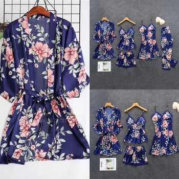 2020 Summer Faux Silk Women Pajamas Sets 5PCs Bath Robe Pants Strap Tops Sexy Sleepwear Lace Polyester Nightgown With Chest Pads
2020 Summer Faux Silk Women Pajamas Sets 5PCs Bath Robe Pants Strap Tops Sexy Sleepwear Lace Polyester Nightgown With Chest Pads