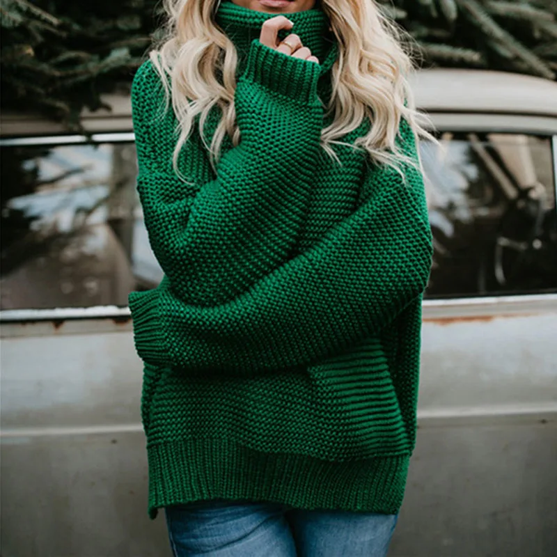 Женские вязаные длинные пуловеры в стиле ретро с высоким воротником Сезон
