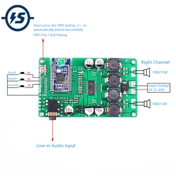 Wireless Bluetooth 5.0 Power Amplifier Board 2x15W/10W AUX Audio Support Change Name and Password DC 12V TWS
Wireless Bluetooth 5.0 Power Amplifier Board 2x15W/10W AUX Audio Support Change Name and Password DC 12V TWS