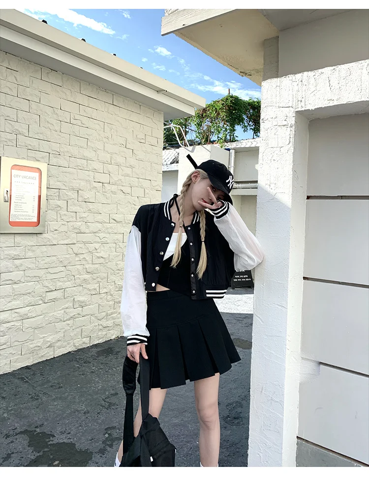 Baseball Unit Coat Short Long Jersey Skirt Kpop Women Girl Single Breasted Cardigan White Black Solid Outwear 2021 Summer New
Baseball Unit Coat Short Long Jersey Skirt Kpop Women Girl Single Breasted Cardigan White Black Solid Outwear 2021 Summer New